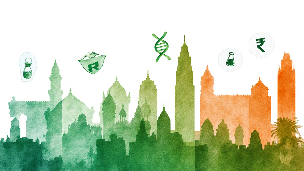 Silhouetted skylines of Indian cities overlaid with colored bands indicating IVF cost ranges.