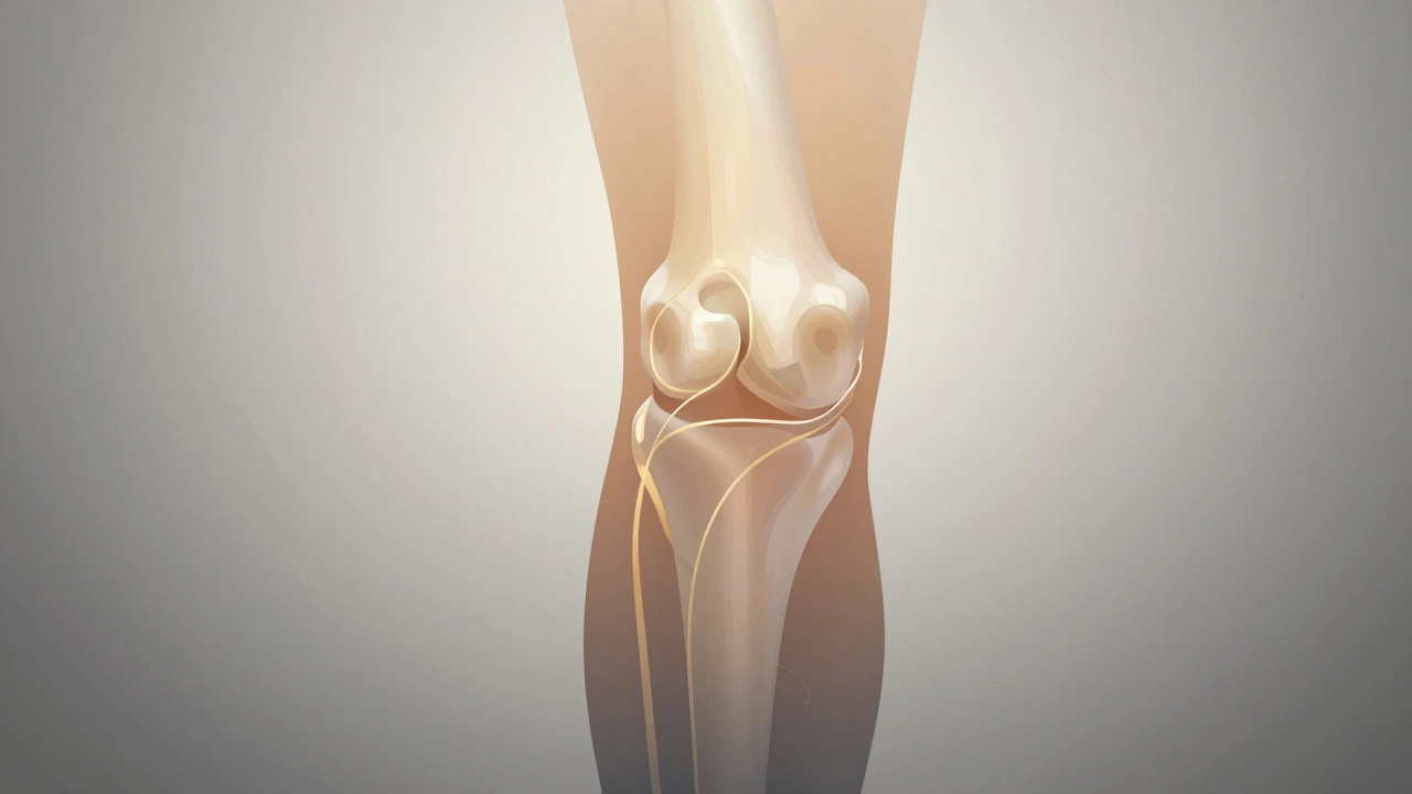 Abstract art showing golden threads representing nerve healing in a knee.