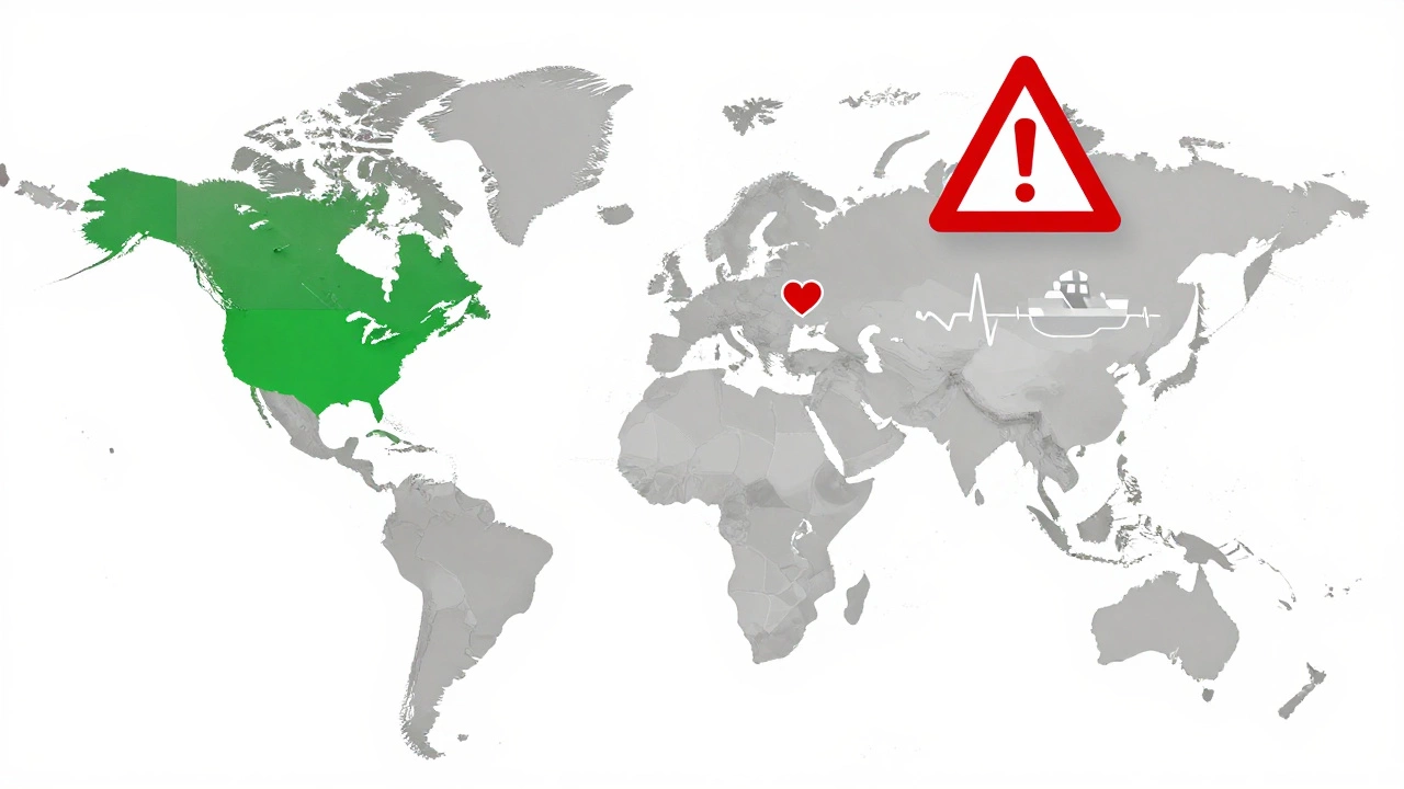 Map showing US covered by Medicare but rest of world uncovered