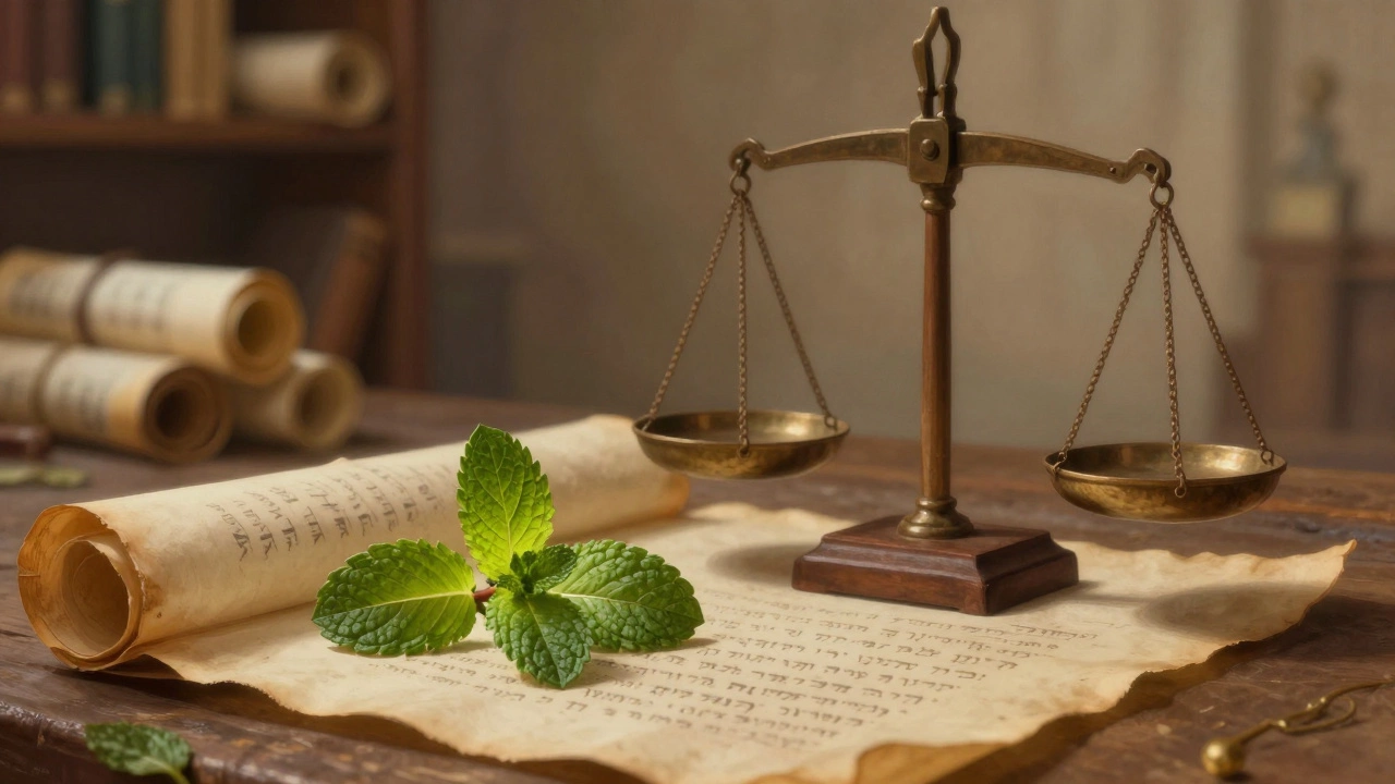 Mint sprig on ancient scroll symbolizing biblical priorities