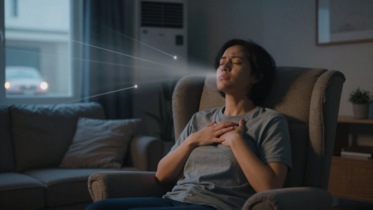 Person closing eyes to listen to ambient sounds for anxiety relief