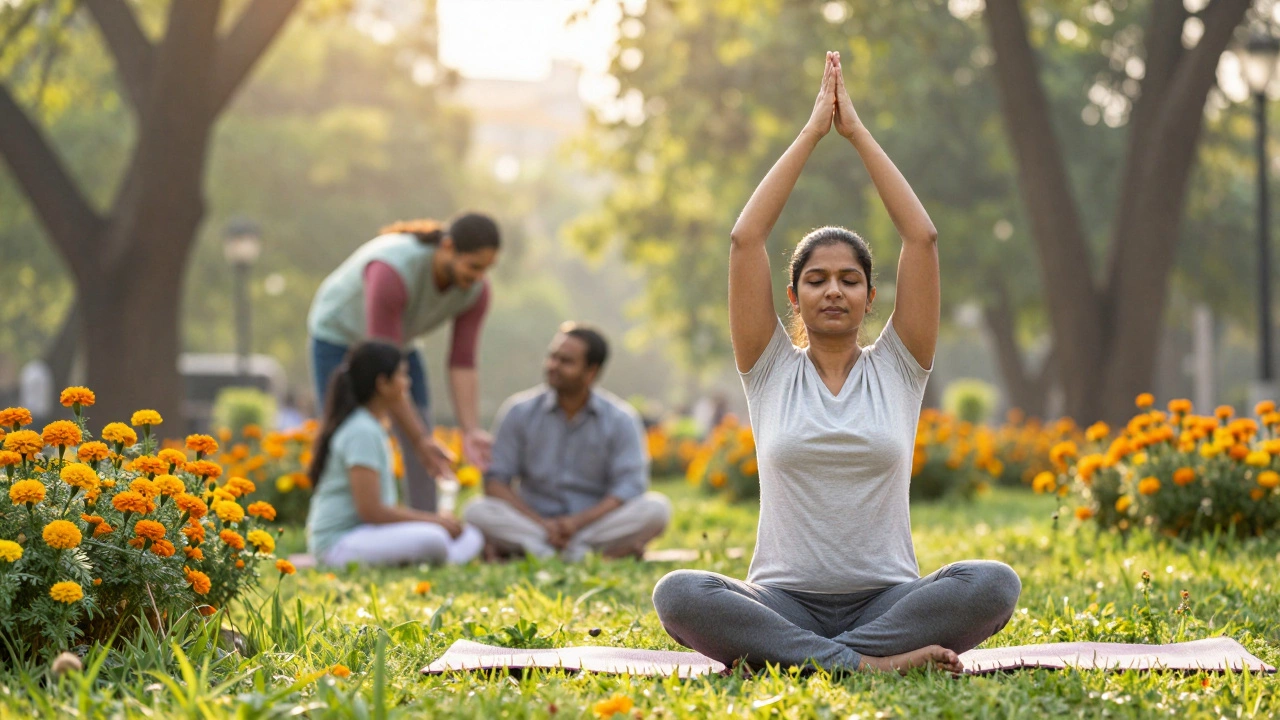 Person doing yoga in a park, symbolizing quality of life