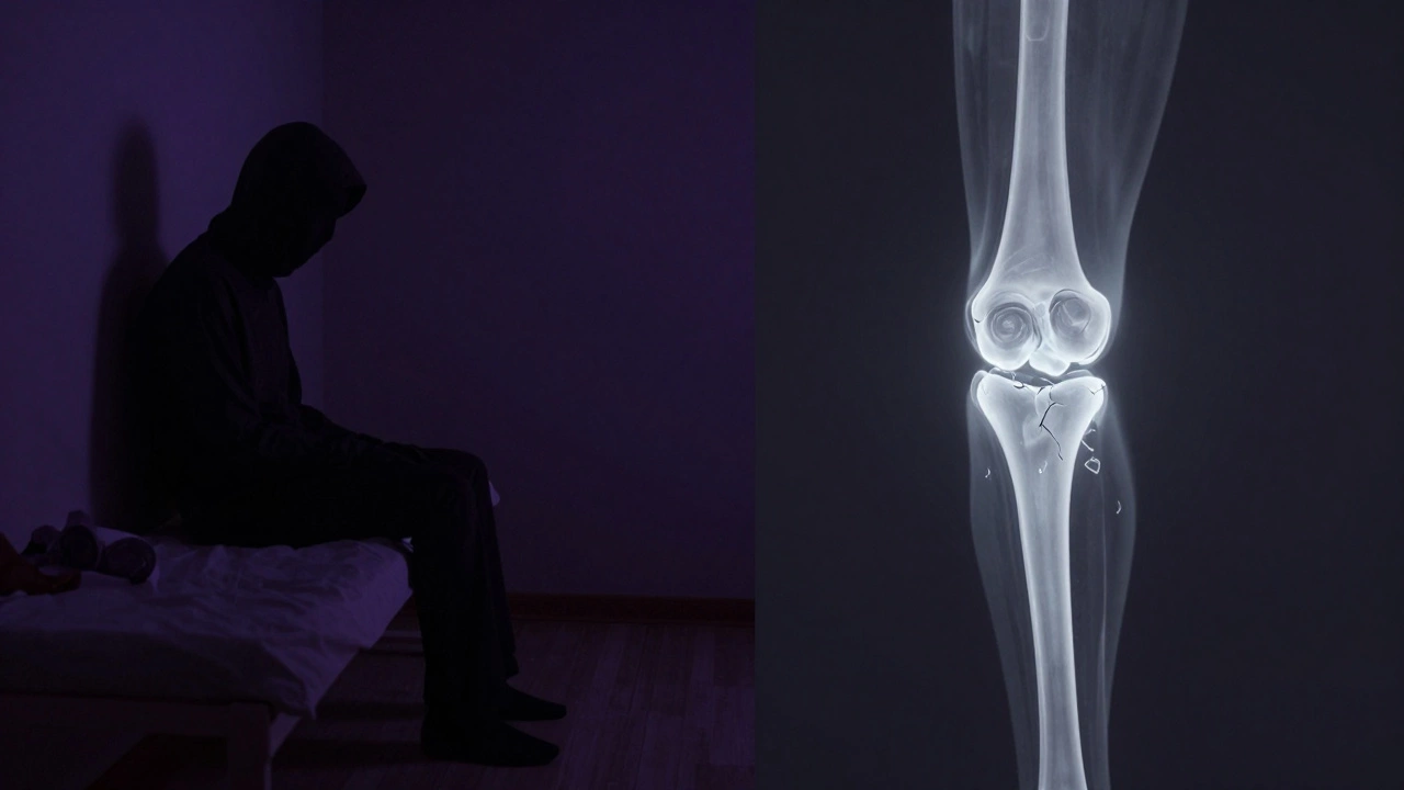 Conceptual art showing isolated patient and cracking knee implant
