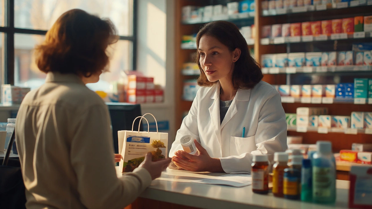 Pharmacist consulting patient about medications