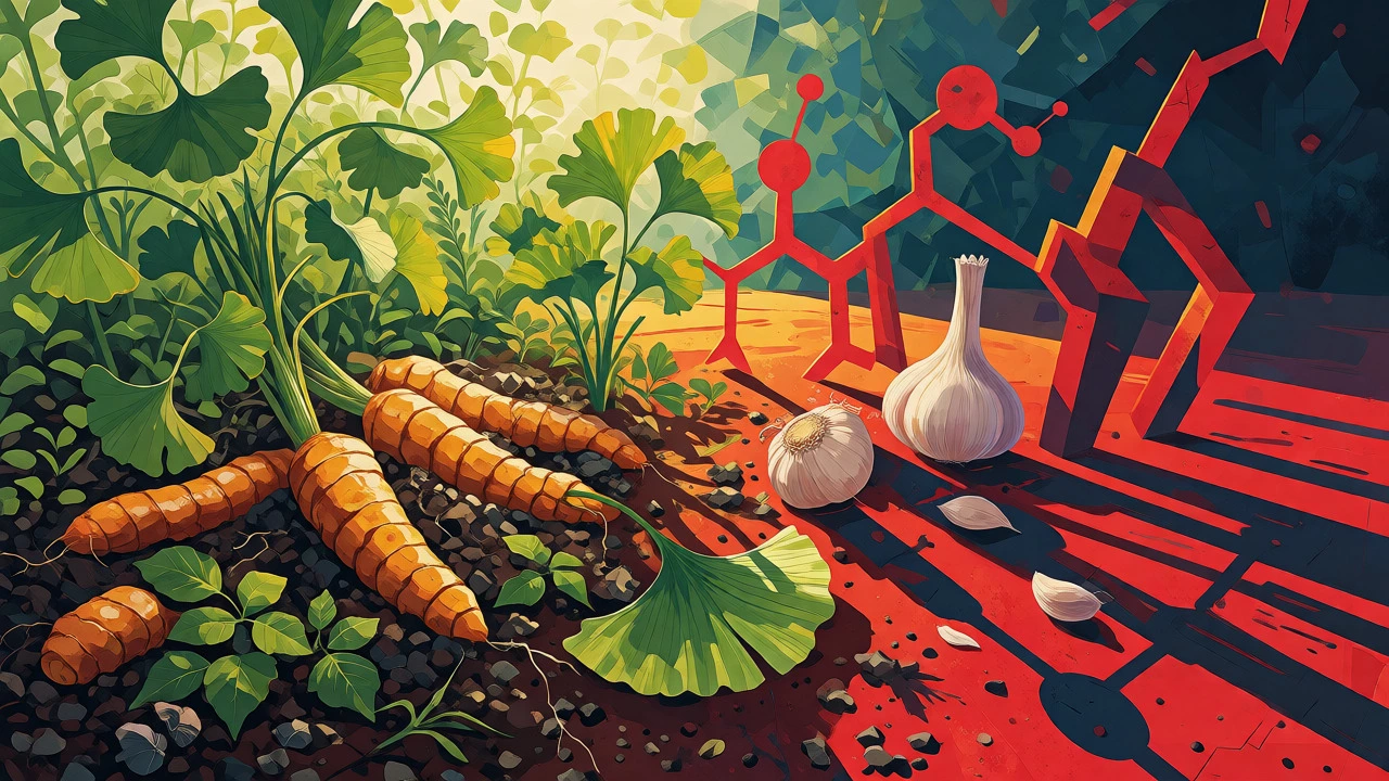 Artistic contrast between medicinal plants and chemical risks