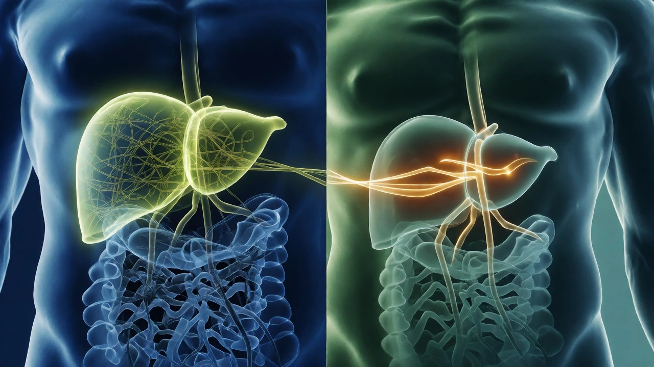 Conceptual diagram showing liver metabolism and insulin sensitivity improvements