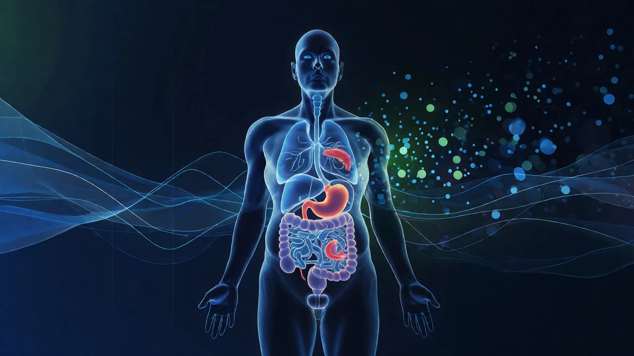 Conceptual visualization of GLP-1 medication regulating appetite and metabolism