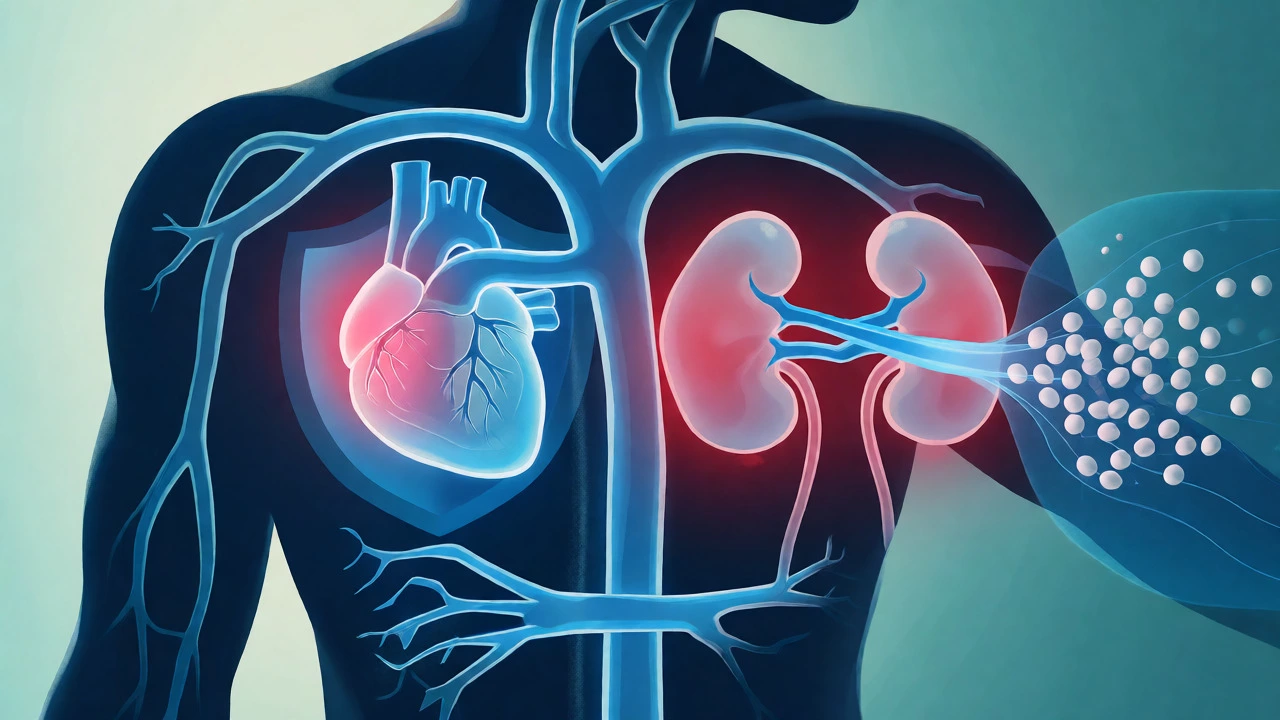 Illustration of heart and kidney protection mechanisms