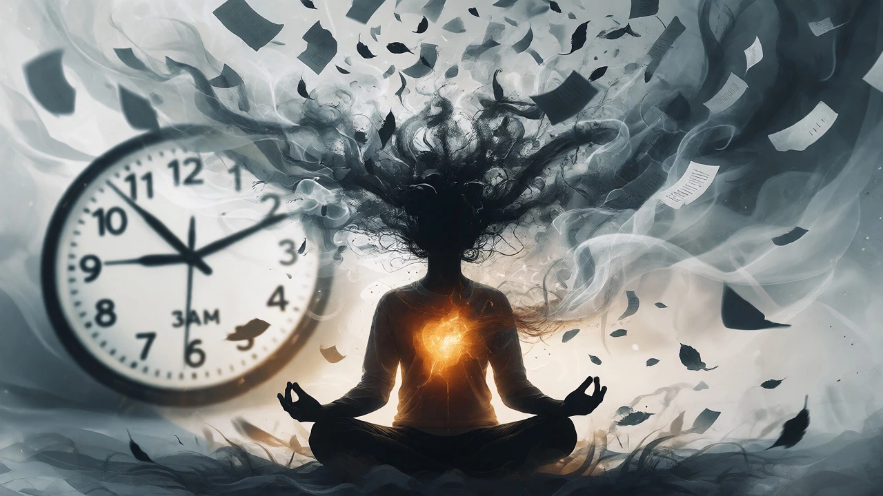 Silhouette with head dissolving into wind and papers symbolizing Vata anxiety